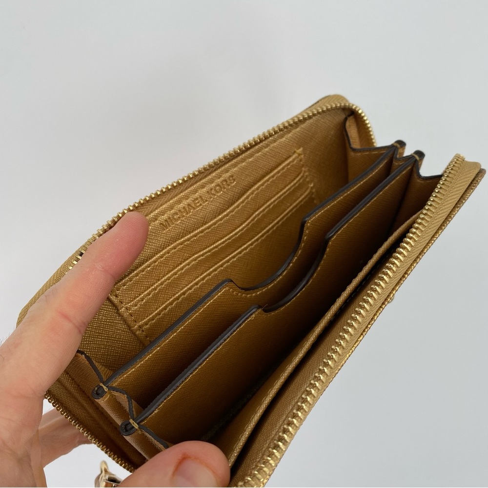 Michael Kors Gold Logo Wristlet Zip Wallet with Card Slots - Picture 5 of 6